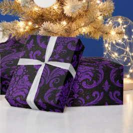 Papel De Regalo Patrón de purpurina negra metálica púrpura real
