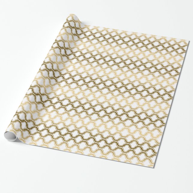 Papel De Regalo Patrón de quatrefoil moderno de tonos dorados (Desenrollado)