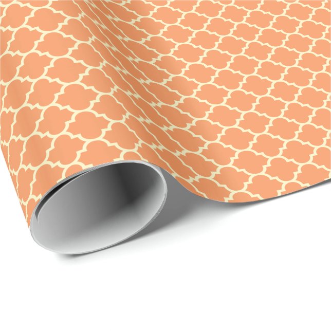 Papel De Regalo Patrón De Quatrefoil naranja Y Beige (Esquina del rollo)