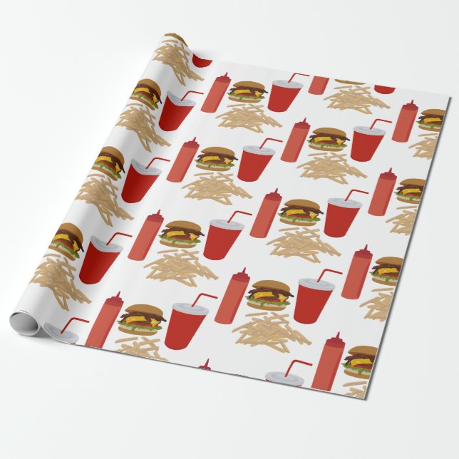 Papel De Regalo Patrón de ráfagas de comida rápida (Desenrollado)
