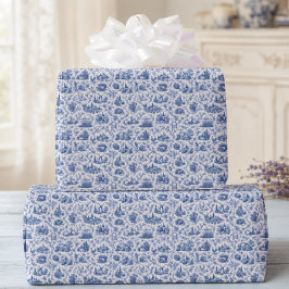Papel De Regalo Patrón de rama de rosa campestre Toile francesa az