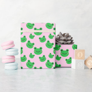 Papel De Regalo Patrón de rana verde suave rosado