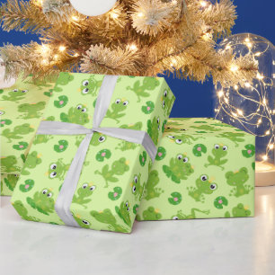 Papel De Regalo Patrón de ranas lindas en verde brillante