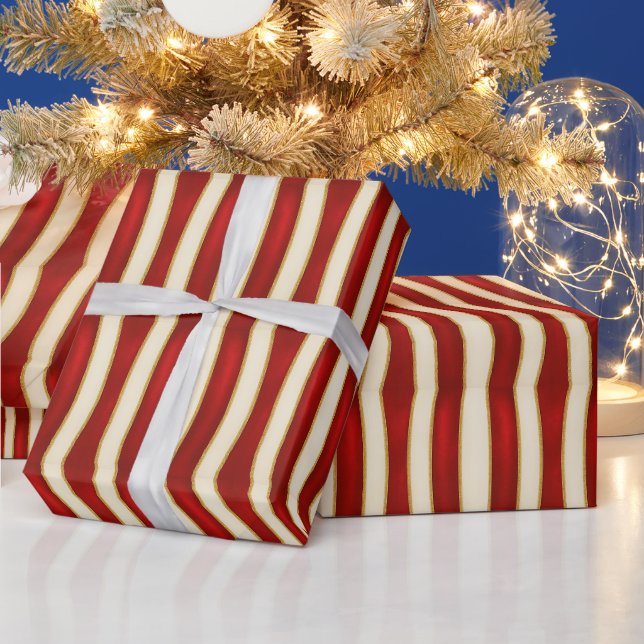 Papel De Regalo Patrón de raya roja y dorada – Navidad moderna (Vacaciones)