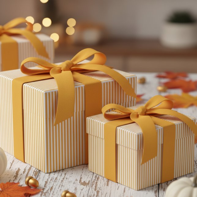 Papel De Regalo Patrón de rayas amarillas de girasol moderno (Modern & Classic Sunflower Yellow Wrapping Paper. Trendy Navy Blue & White Chic Stripes Pattern)