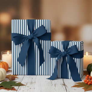 Papel De Regalo Patrón de rayas azul y blanco prusiano