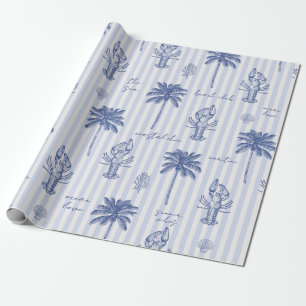 Papel De Regalo Patrón de rayas azules marítimas costeras