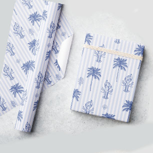 Papel De Regalo Patrón de rayas azules marítimas costeras