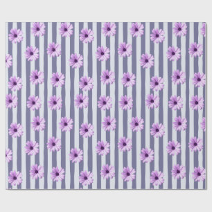 Papel De Regalo patrón de rayas con margaritas moradas