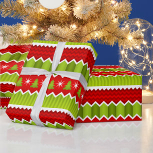 Papel De Regalo Patrón De Rayas De Chevron Rojo Y Verde navidad
