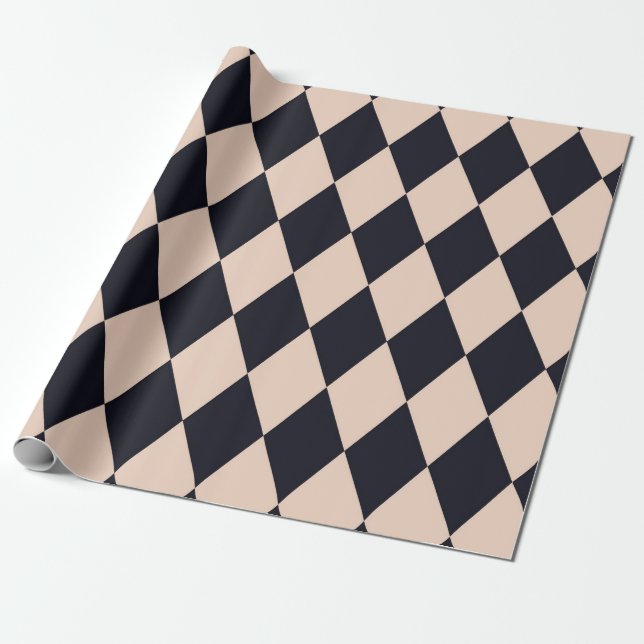 Papel De Regalo Patrón de rayas de diamante negro y beige (Desenrollado)