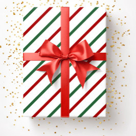 Papel De Regalo Patrón de rayas de Navidades verdes rojos blancos
