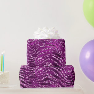 Papel De Regalo Patrón de rayas de tigre con brillo glam ombre púr