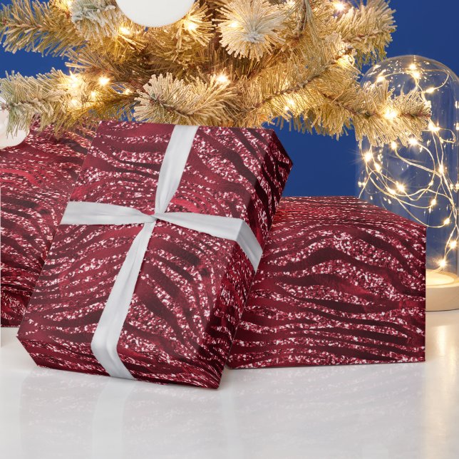 Papel De Regalo Patrón de rayas de tigre con brillo rojo (Vacaciones)