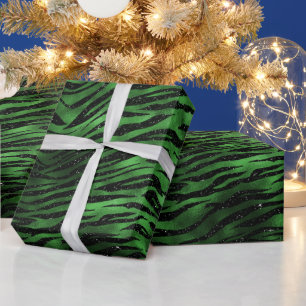 Papel De Regalo Patrón de rayas de tigre de brillo verde glamour