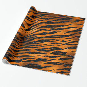 Papel De Regalo Patrón de rayas de tigre negro y cobre