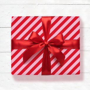 Papel De Regalo Patrón de rayas diagonales Rojo Rosa Franja ancha
