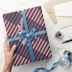 Papel De Regalo Patrón de rayas geométricas de Burdeos y azul polv