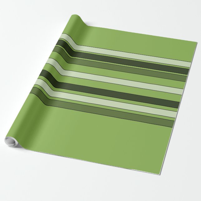 Papel De Regalo Patrón de rayas horizontales verdes verde elegante (Desenrollado)