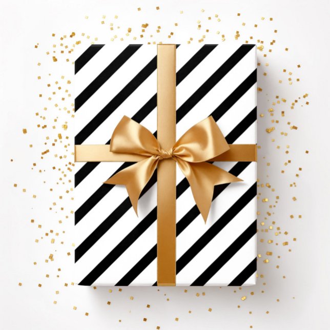 Papel De Regalo Patrón De Rayas Negra Y Blanca (Black And White Stripes Pattern Wrapping Paper)
