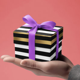 Papel De Regalo Patrón de rayas negras, blancas y doradas