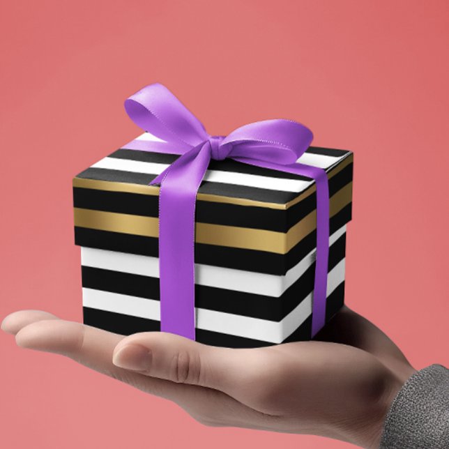 Papel De Regalo Patrón de rayas negras, blancas y doradas (Subido por el creador)