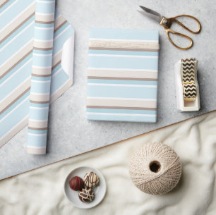 Papel De Regalo Patrón de rayas pastel océano azul beige marrón bl