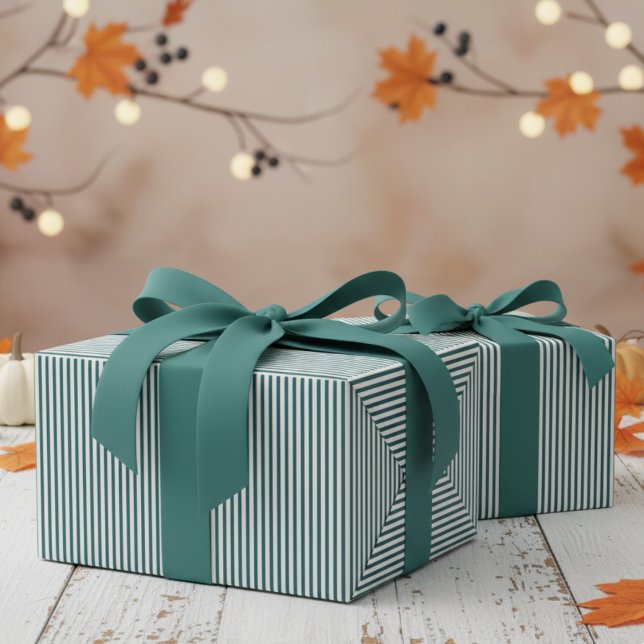 Papel De Regalo Patrón de rayas verde azuladas y blancas (Modern & Classic Teal Green Wrapping Paper. Trendy Teal Green Blue & White Chic Stripes Pattern)