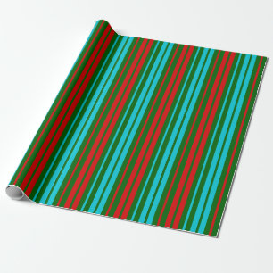 Papel De Regalo Patrón de rayas verdes rojas y azules  