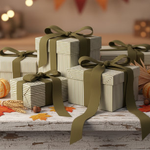 Papel De Regalo Patrón de rayas verdes y blancas de oliva