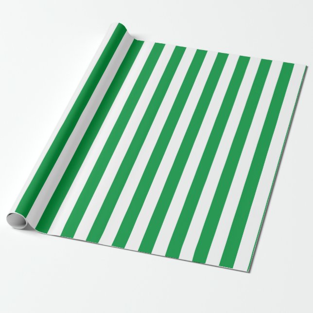 Papel De Regalo Patrón de rayas verticales en verde y blanco (Desenrollado)
