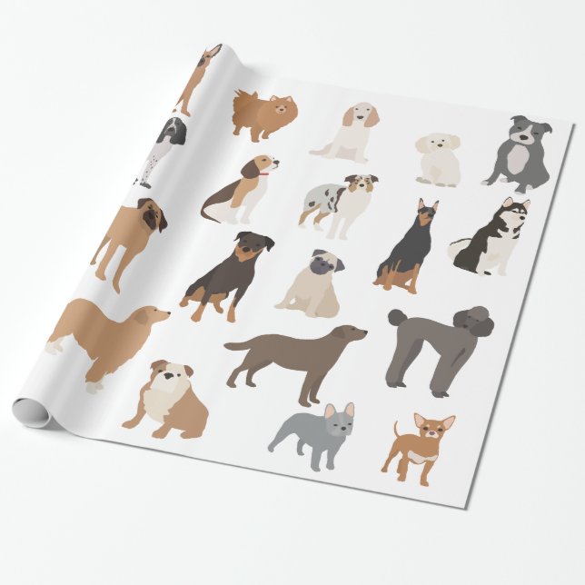 Papel De Regalo Patrón de razas de amantes de perros divertidos (Desenrollado)