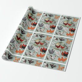 Papel De Regalo Patrón de razas de pollo de época 