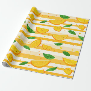 Papel De Regalo Patrón de rebanada de Naranja con hojas verdes