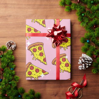 Papel De Regalo Patrón de rebanadas de pizza flotantes de color ro