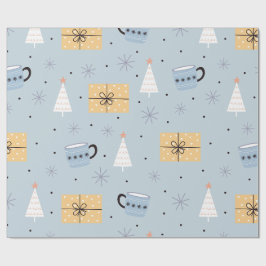 Papel De Regalo Patrón de regalo de Navidad y taza de café en past