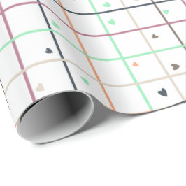 Papel De Regalo Patrón de rejilla geométrica con corazones dispers