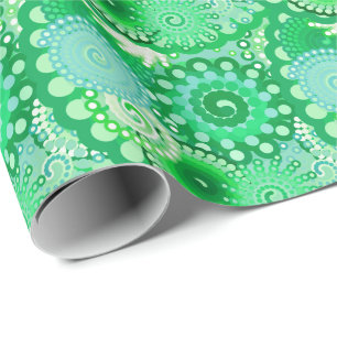 Papel De Regalo Patrón de remolino fractal, turquesa, aqua, jade