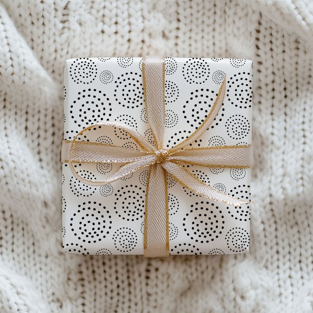 Papel De Regalo Patrón de remolinos geométricos en negro monocromá (Subido por el creador)