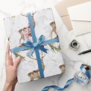 Papel De Regalo Patrón de reno con ramas de abeto y pineconas