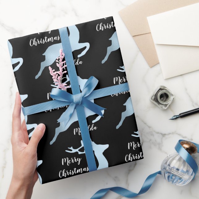 Papel De Regalo Patrón de reno de Navidades azules bebés personali (Regalar)