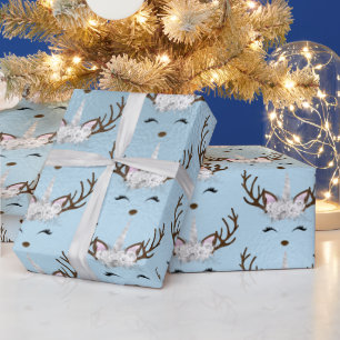 Papel De Regalo Patrón de reno de unicornio azul de pollo