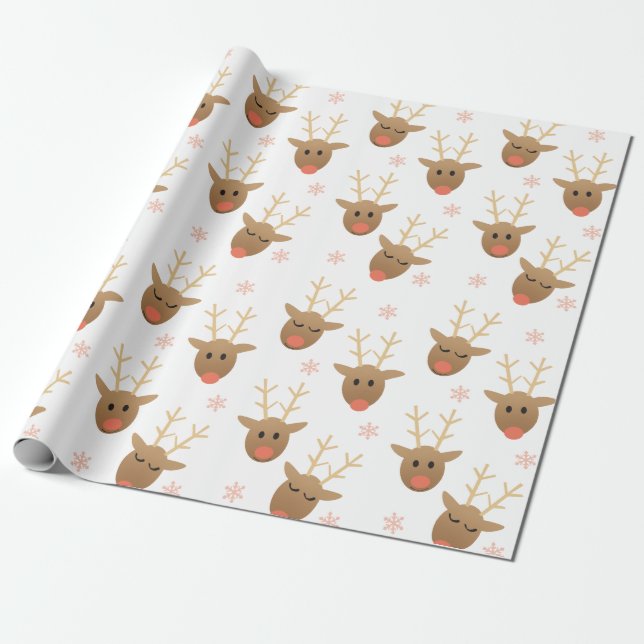 Papel De Regalo Patrón de reno dulce Copos de nieve Naranja Brown (Desenrollado)