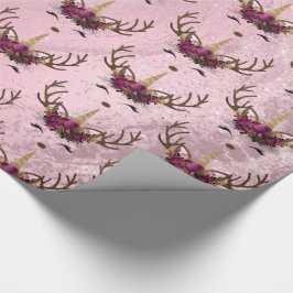 Papel De Regalo Patrón de reno unicornio de mármol dorado de rosa 