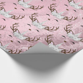 Papel De Regalo Patrón de reno unicornio de mármol dorado de rosa 