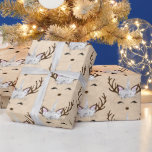 Papel De Regalo Patrón de reno unicornio de rosa de cobre de pollo<br><div class="desc">Diseño de Navidades de bonito con textura metálica de rosa de cobre falso y adorable patrón de reno de unicornio de plata faux.</div>