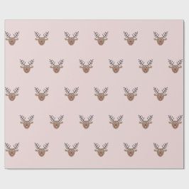 Papel De Regalo Patrón de renos feliz Navidades rosados de Rubor