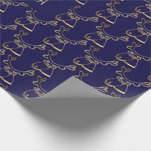 Papel De Regalo Patrón de renos fino Navidades azules de oro