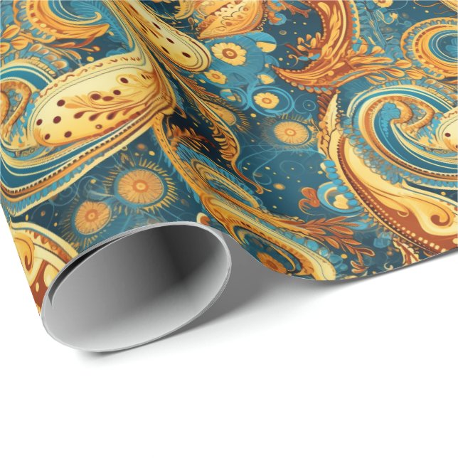 Papel De Regalo Patrón de resumen de la flor dorada Paisley 1 (Esquina del rollo)