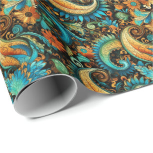 Papel De Regalo Patrón de resumen de la flor dorada Paisley 7
